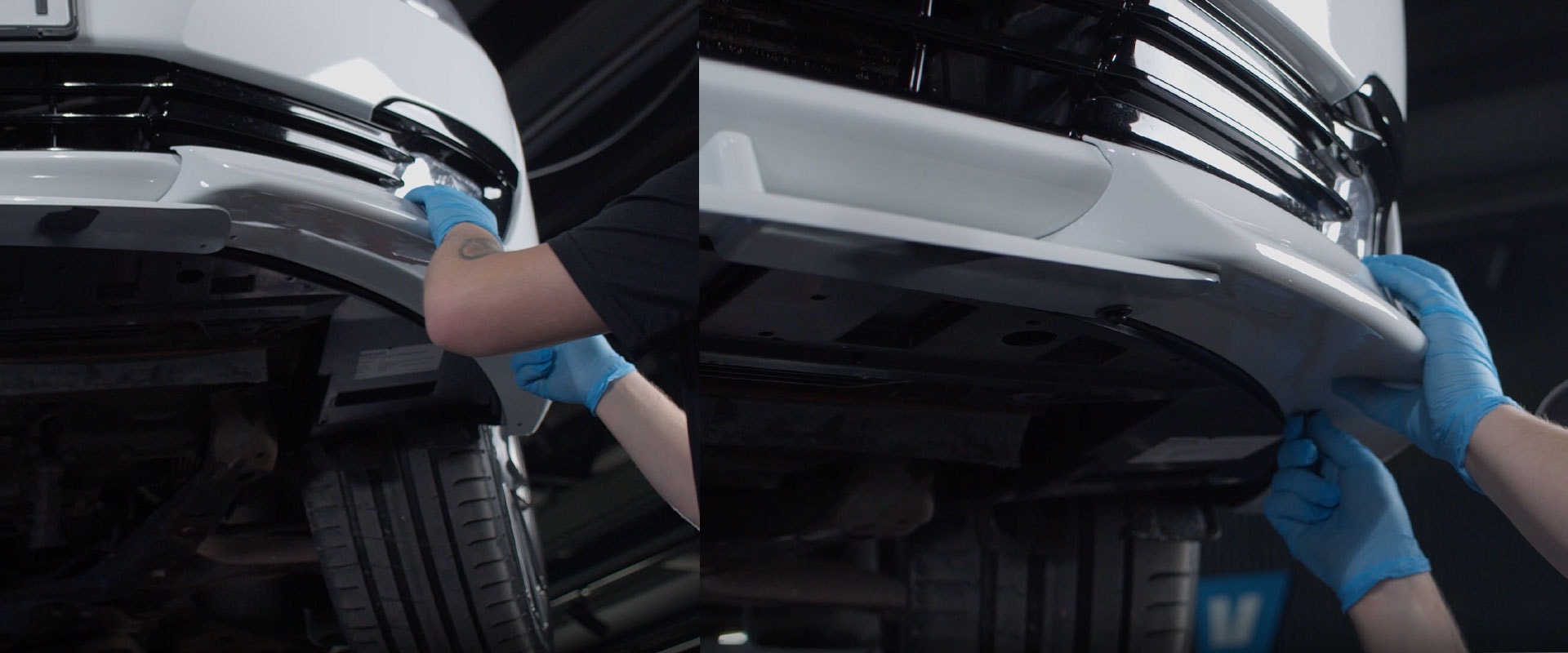 Monterar add-on läpp frontspoiler till Volvo