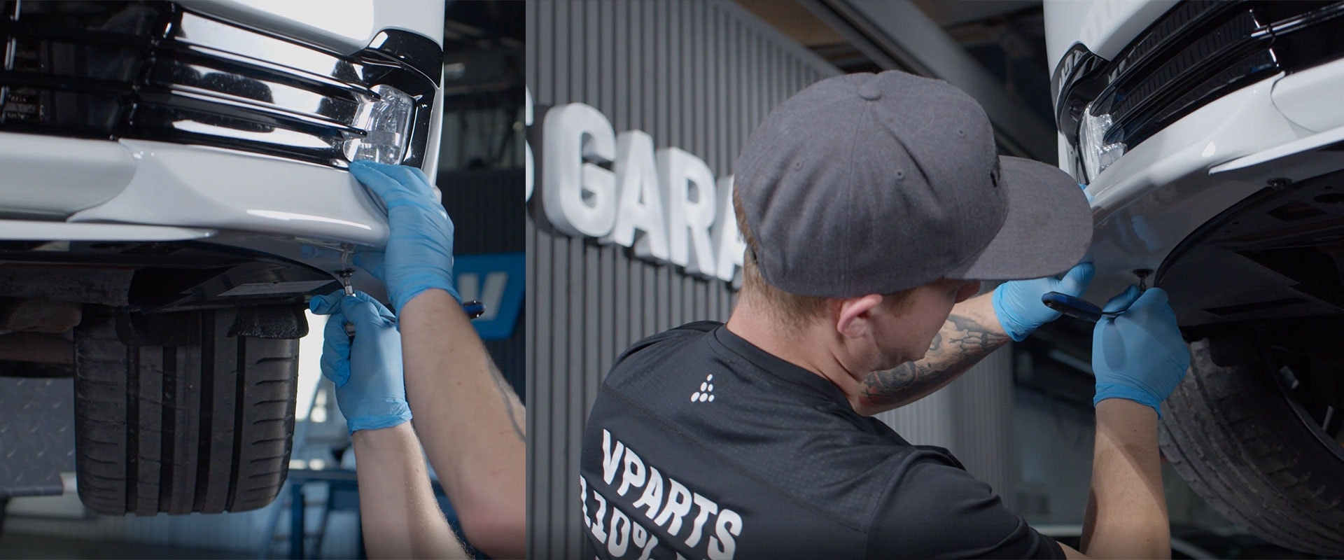 Monterar add-on läpp frontspoiler till Volvo